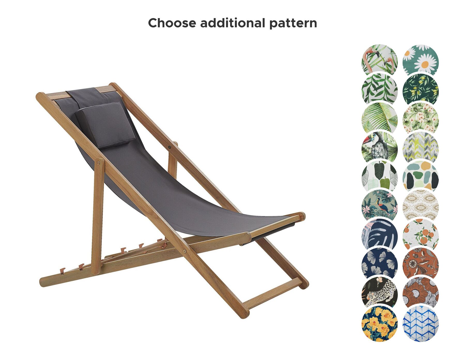 Folding Deck Chair AVELLINO with Replacement Fabrics Acacia Wood Dark Brown