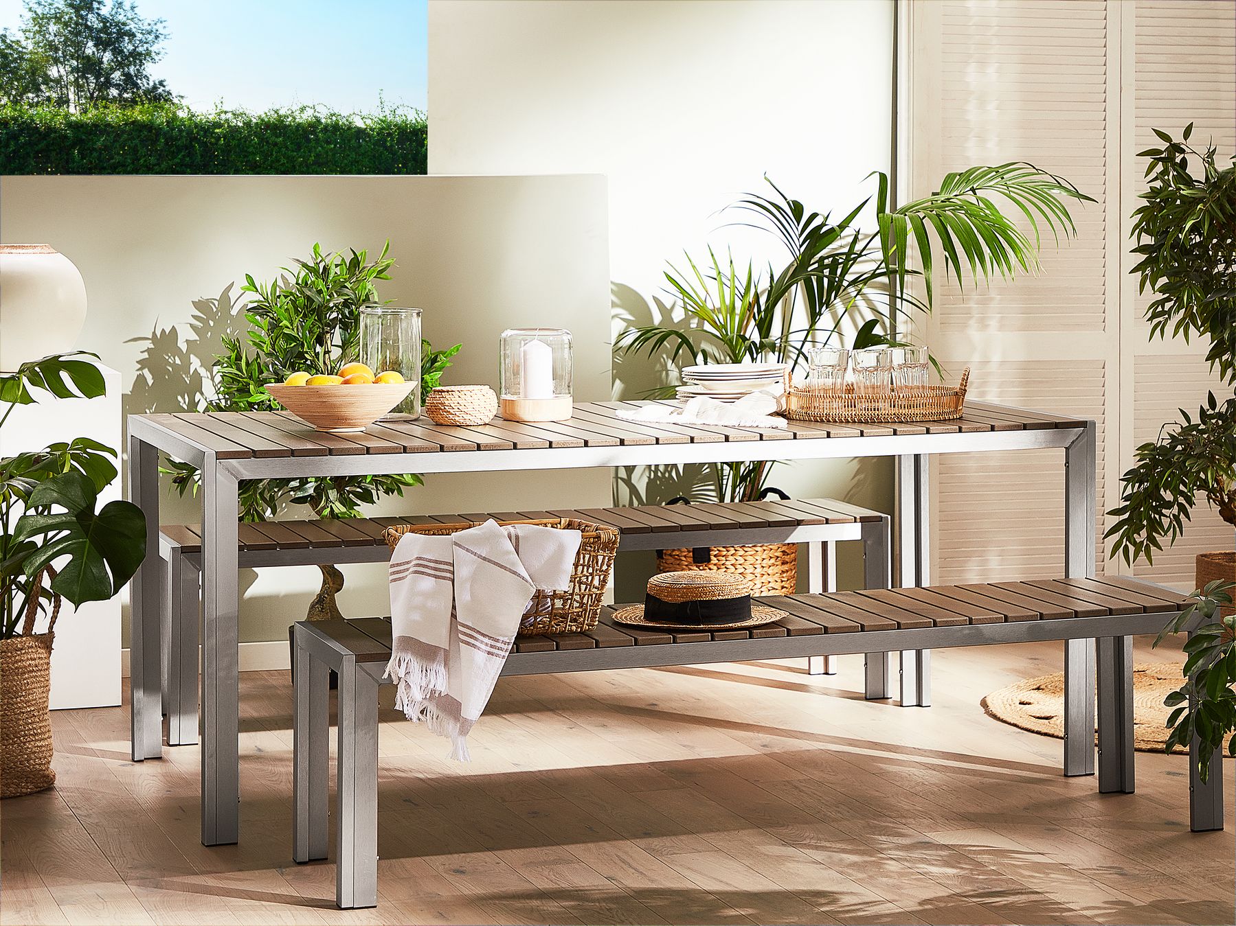 Garden Dining Set with Benches 6 Seater NARDO Brown