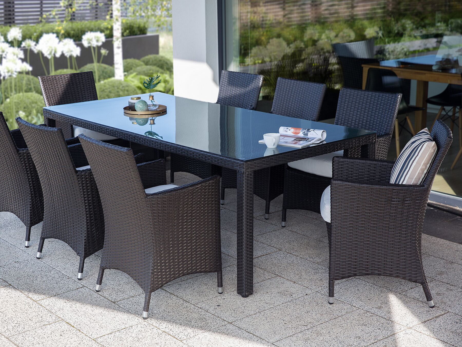 Garden Dining Table cm cm Glass Dark Brown
