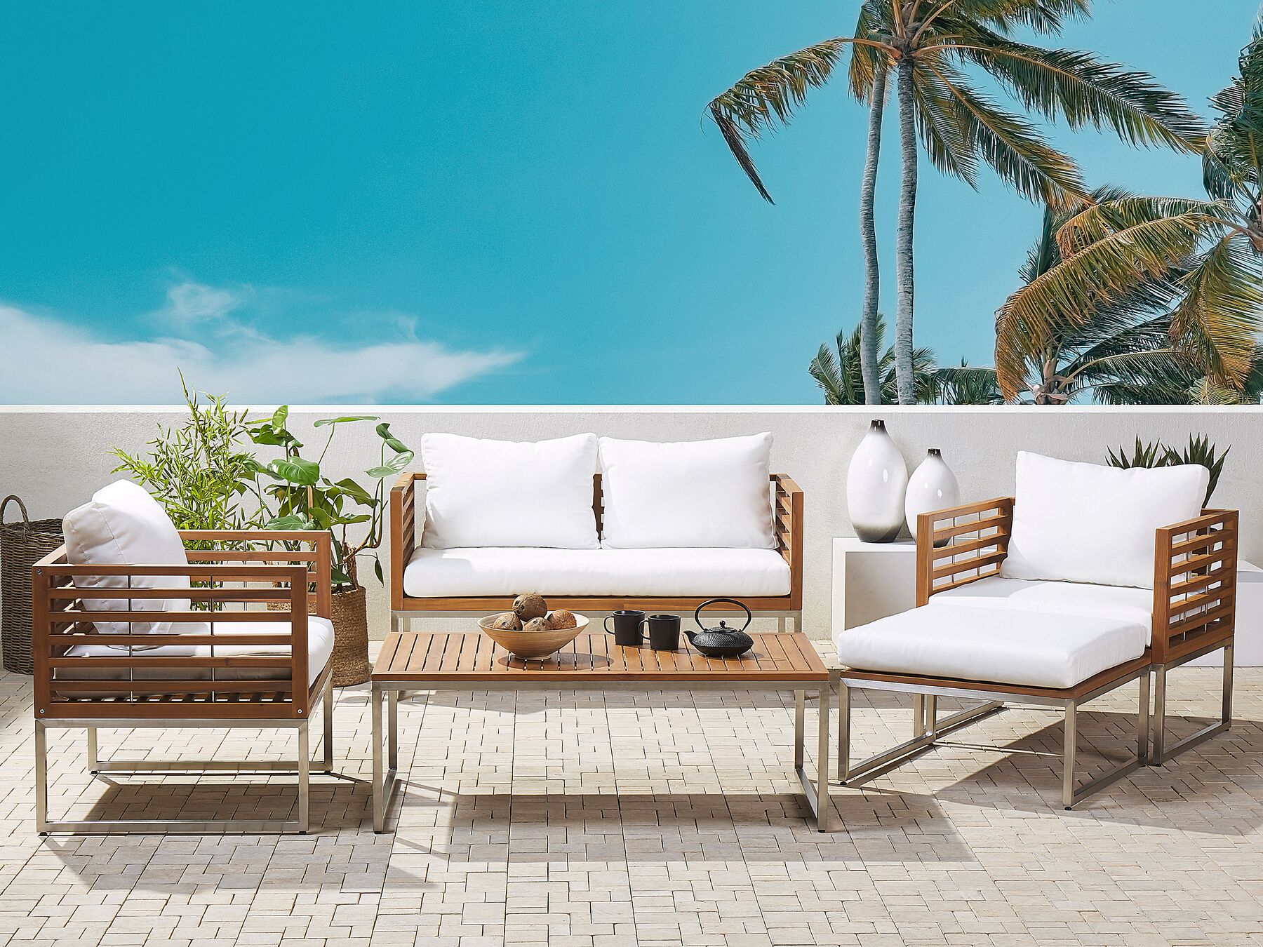 Garden Lounge Set with Table 4 Seater BERMUDA Acacia Wood Brown