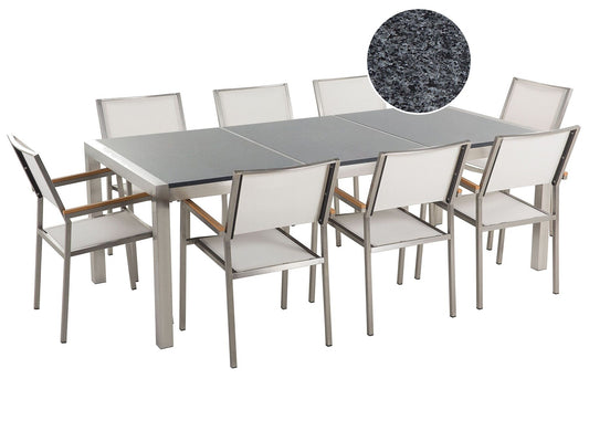 Garden Dining Set 8 Seater GROSSETO Triple Plate Granite Polished Grey/ White