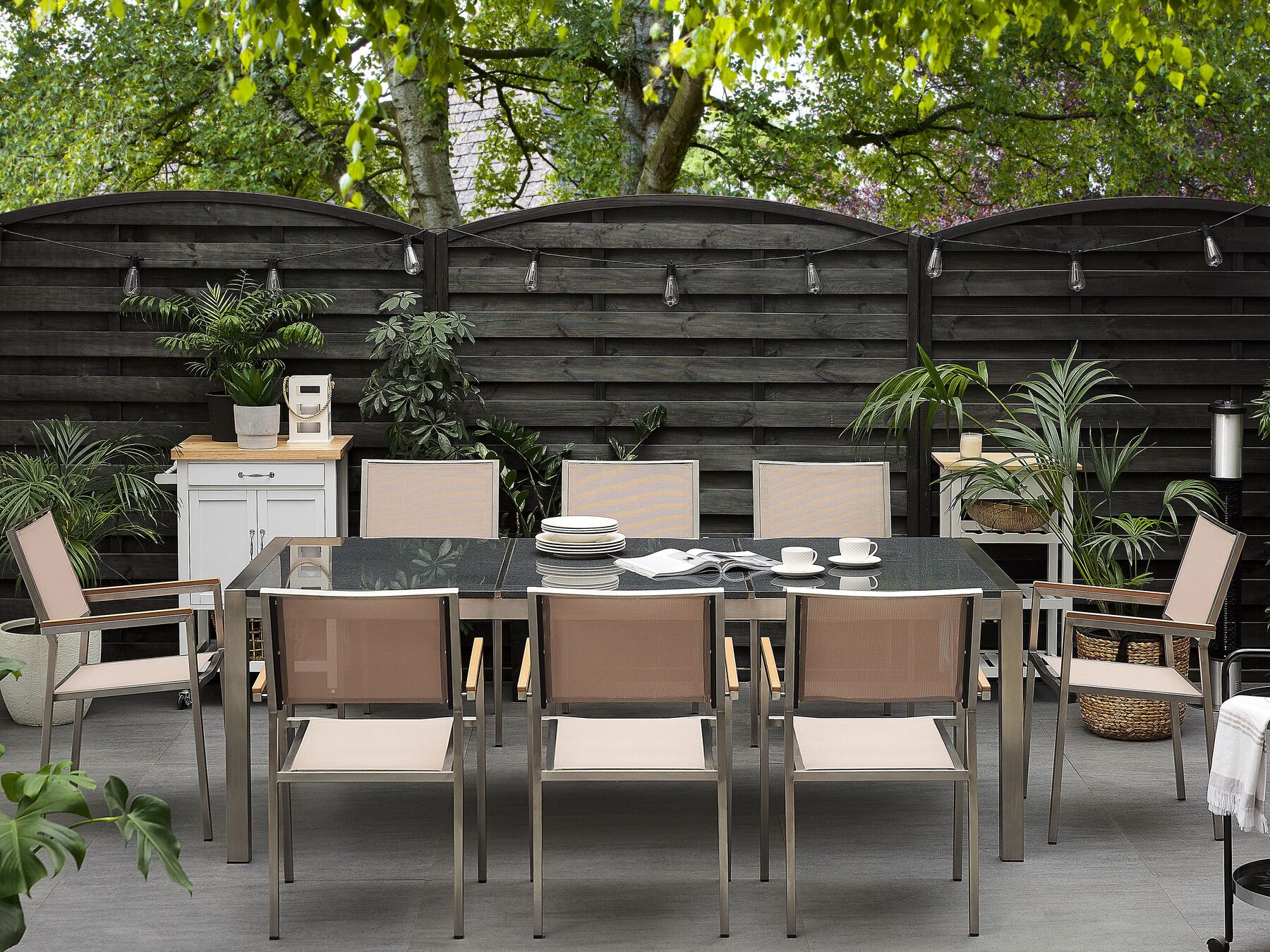 Garden Dining Set 8 Seater GROSSETO Triple Plate Granite Polished Grey/ Beige