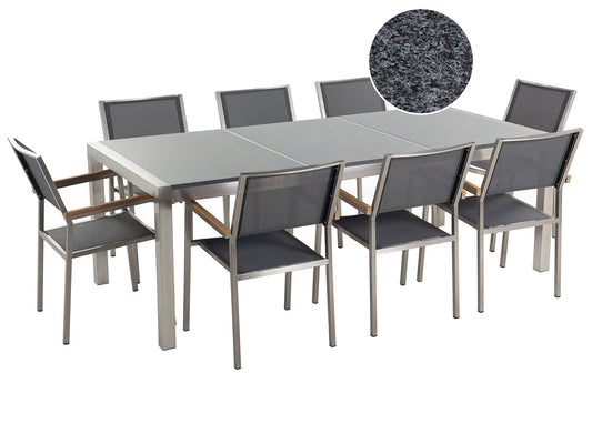 Garden Dining Set 8 Seater GROSSETO Triple Plate Granite Polished Grey