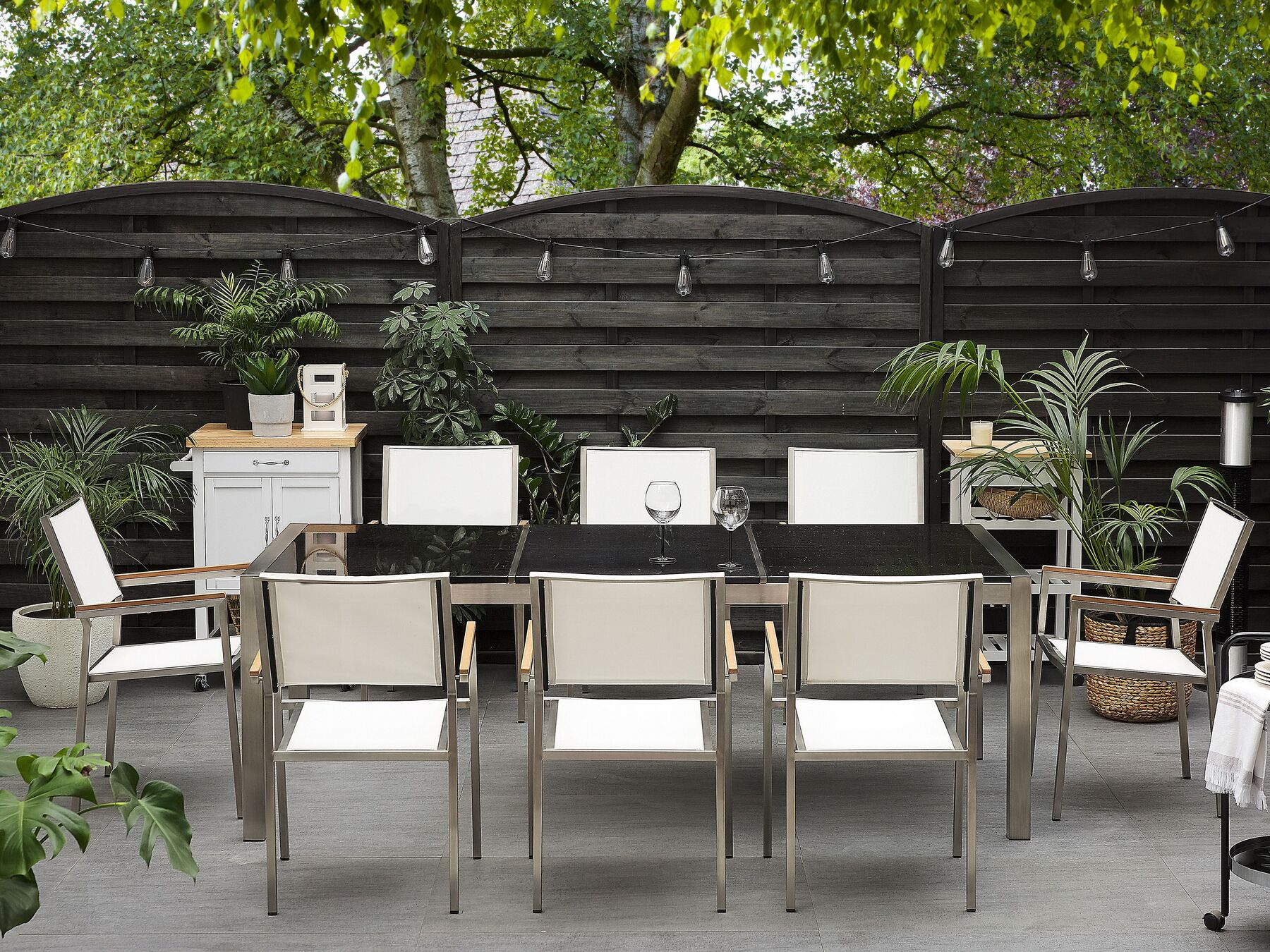 Garden Dining Set 8 Seater GROSSETO Triple Plate Granite Polished Black/ White