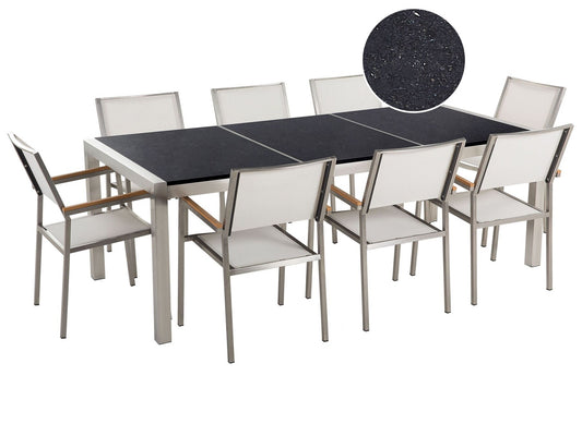 Garden Dining Set 8 Seater GROSSETO Triple Plate Granite Polished Black/ White