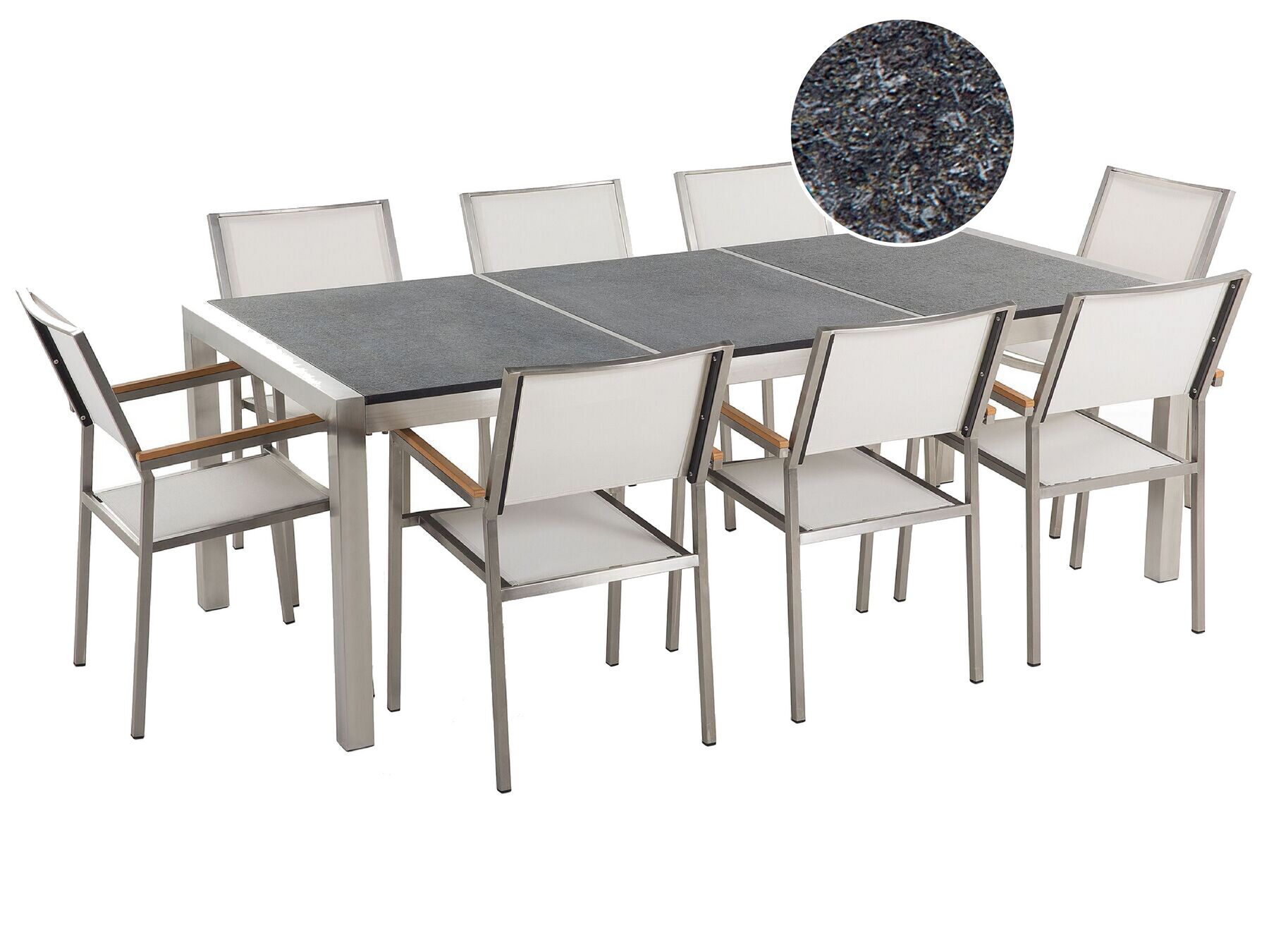 Garden Dining Set 8 Seater GROSSETO Triple Plate Granite Flamed Black/ White
