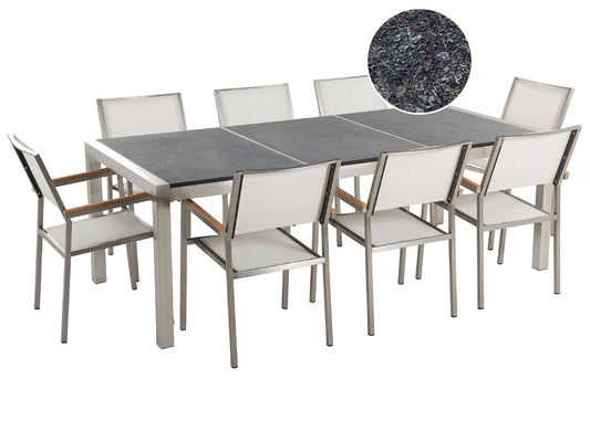Garden Dining Set 8 Seater GROSSETO Triple Plate Granite Flamed Black/ White