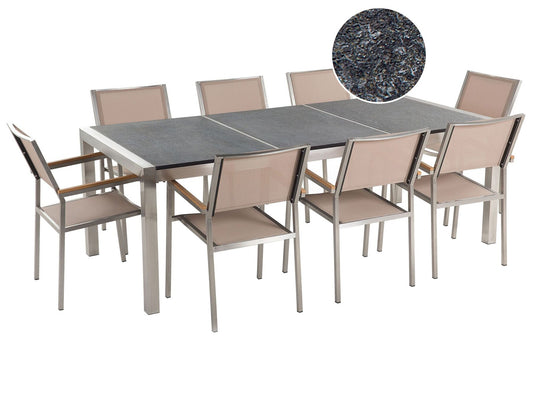 Garden Dining Set 8 Seater GROSSETO Triple Plate Granite Flamed Black/ Beige
