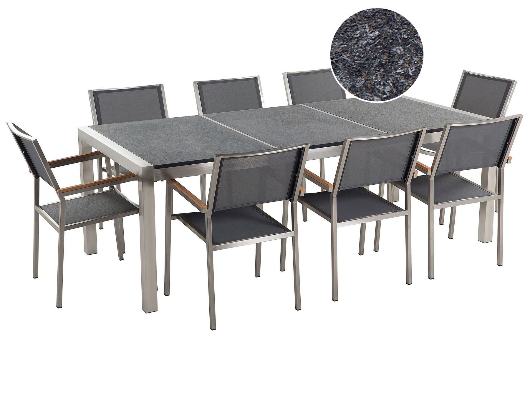Garden Dining Set 8 Seater GROSSETO Triple Plate Granite Flamed Black/ Grey