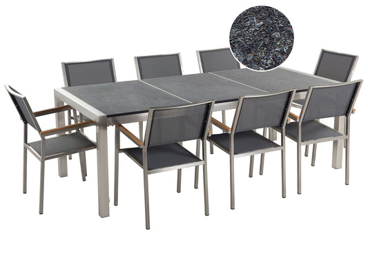 Garden Dining Set 8 Seater GROSSETO Triple Plate Granite Flamed Black/ Grey