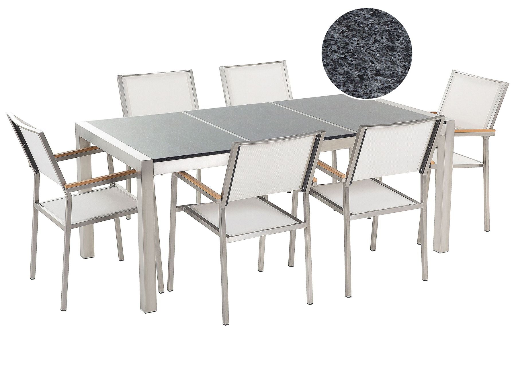 Garden Dining Set 6 Seater GROSSETO Triple Plate Granite Polished Grey/ White