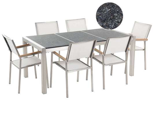 Garden Dining Set 6 Seater GROSSETO Triple Plate Basalt Flamed Black/ White