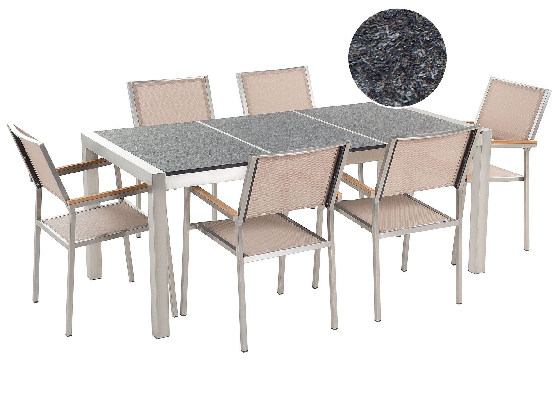 Garden Dining Set 6 Seater GROSSETO Triple Plate Basalt Flamed Black/ Beige