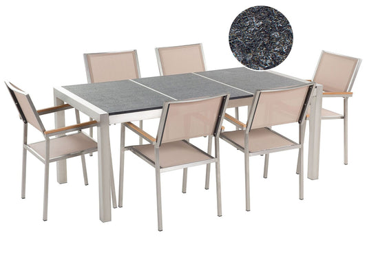 Garden Dining Set 6 Seater GROSSETO Triple Plate Basalt Flamed Black/ Beige