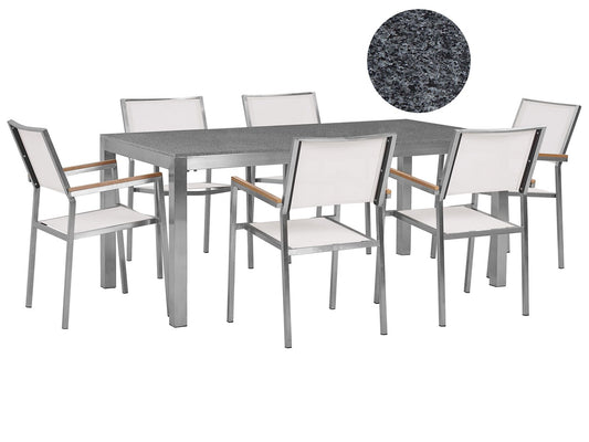 Garden Dining Set 6 Seater GROSSETO Granite Polished Grey/ White