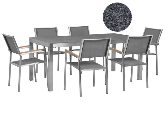 Garden Dining Set 6 Seater GROSSETO Granite Polished Grey
