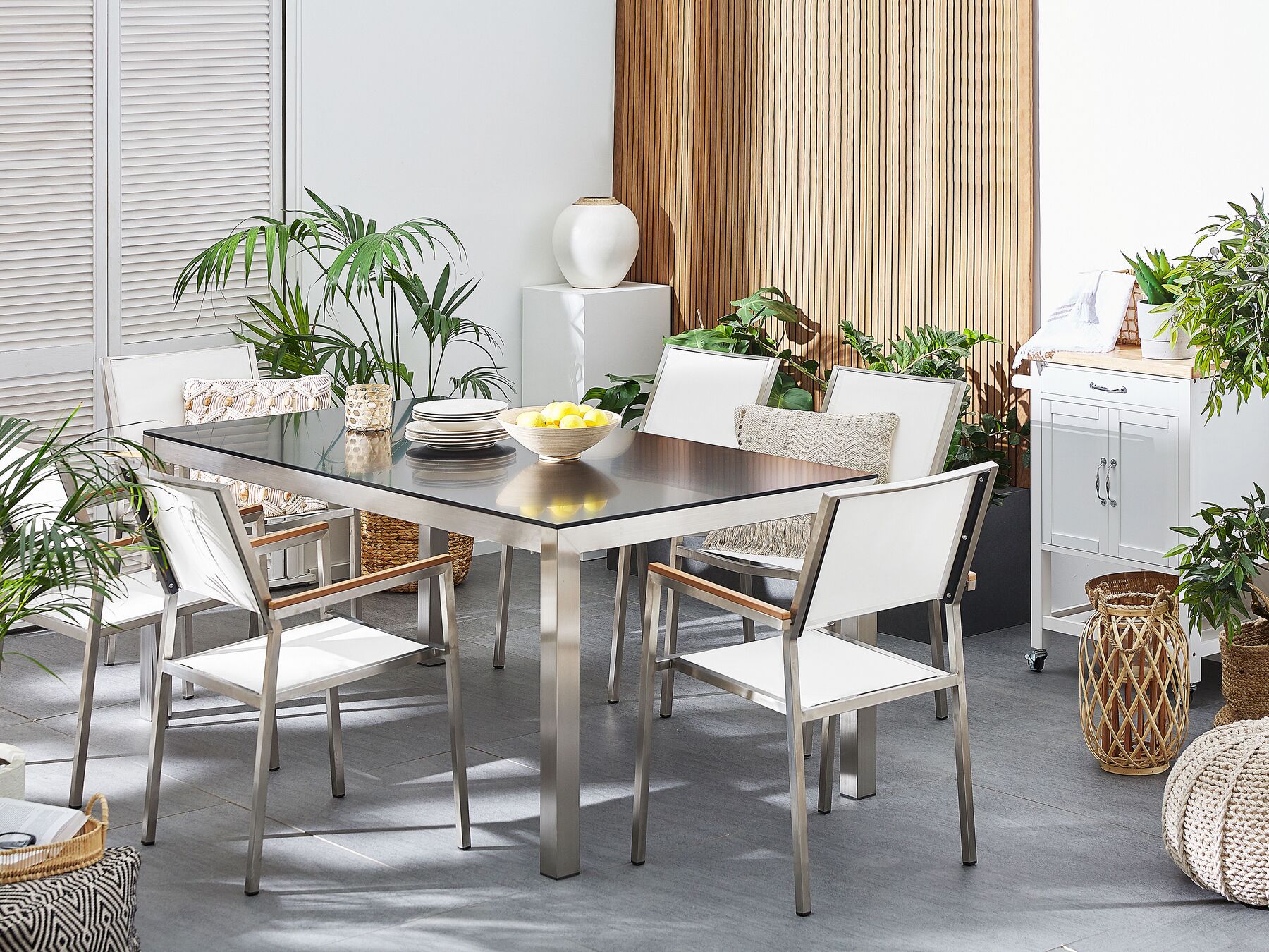 Garden Dining Set 6 Seater GROSSETO Granite Polished Black/ White