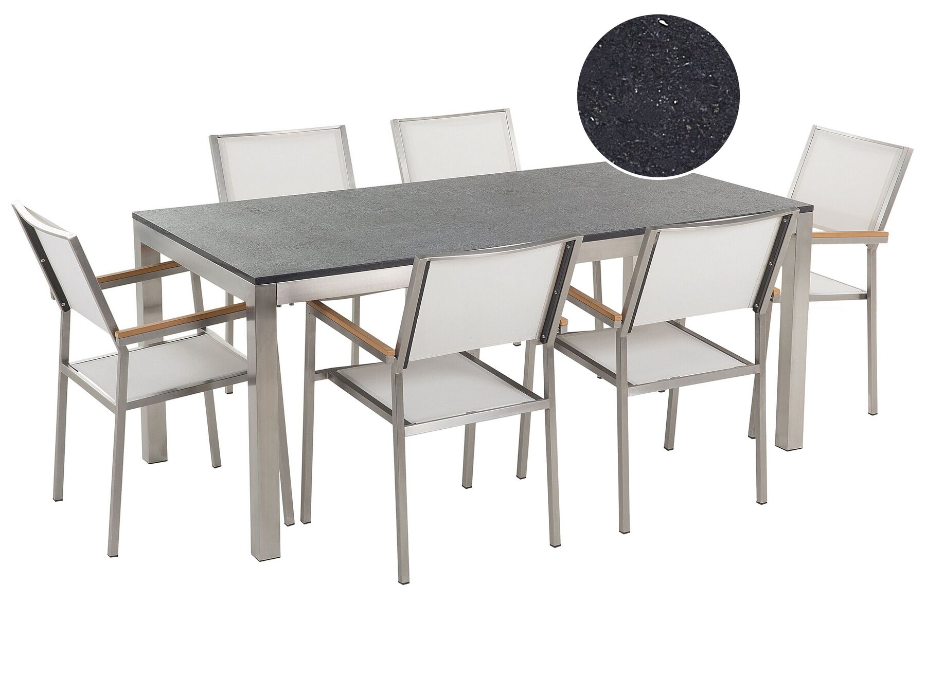 Garden Dining Set 6 Seater GROSSETO Granite Polished Black/ White
