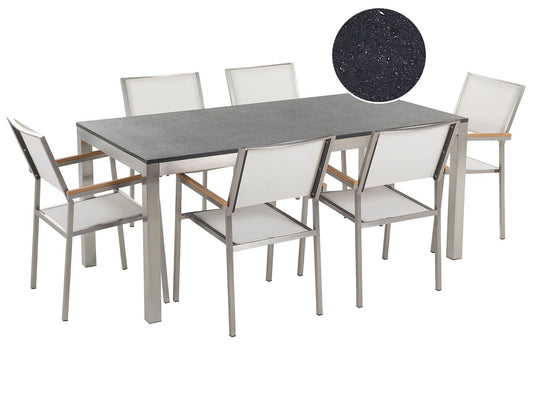 Garden Dining Set 6 Seater GROSSETO Granite Polished Black/ White