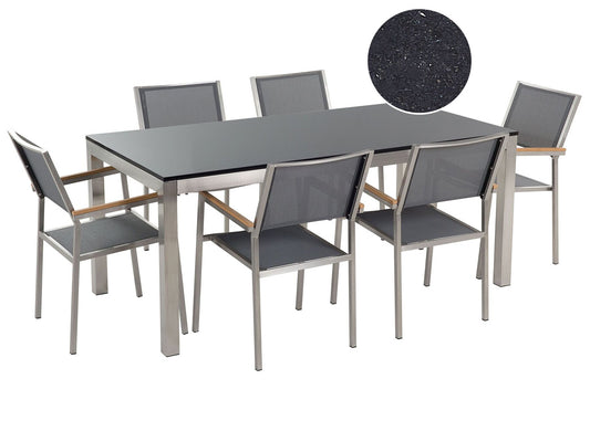 Garden Dining Set 6 Seater GROSSETO Granite Polished Grey/ Black