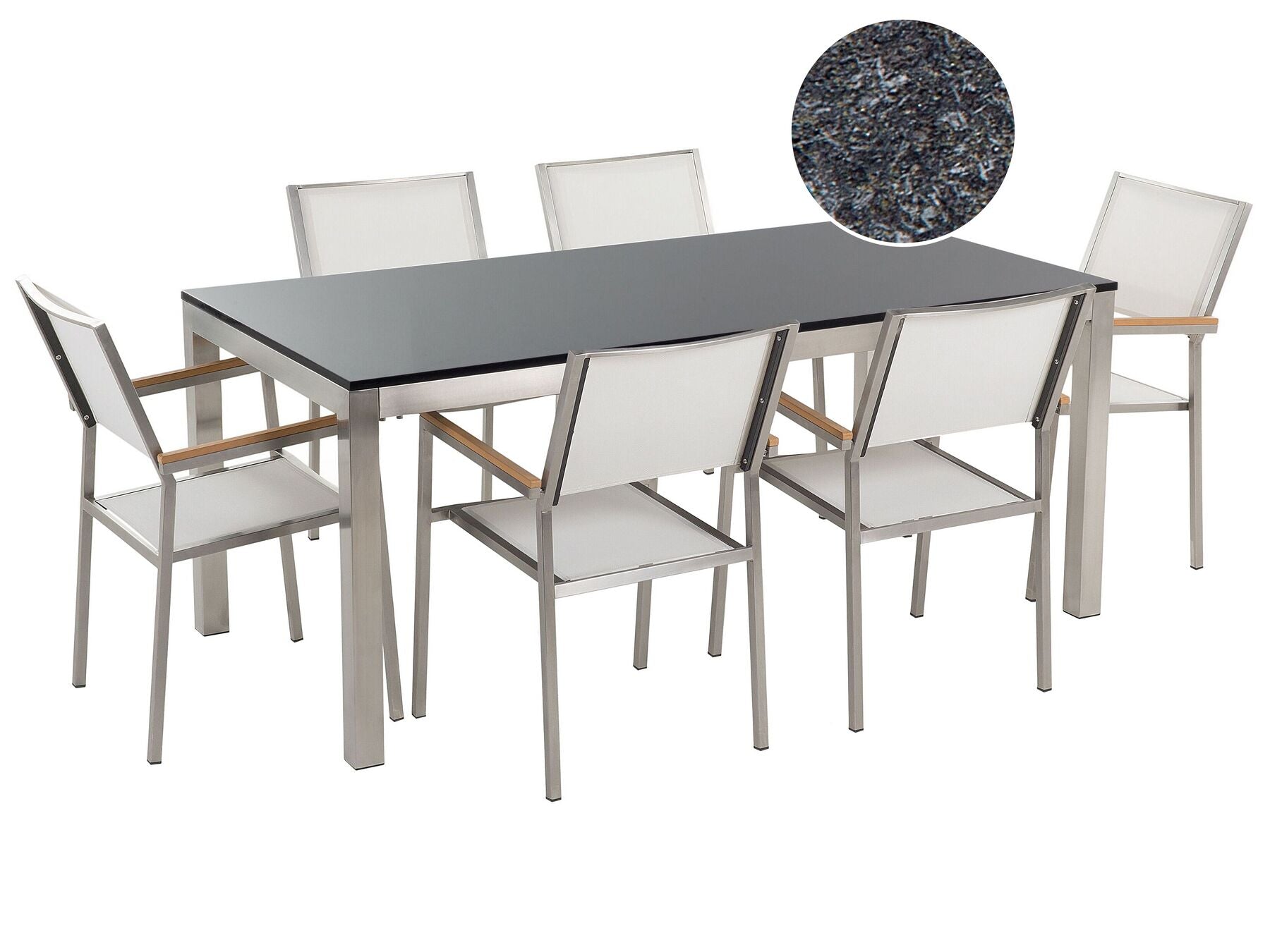 Garden Dining Set 6 Seater GROSSETO Granite Flamed Black/ White