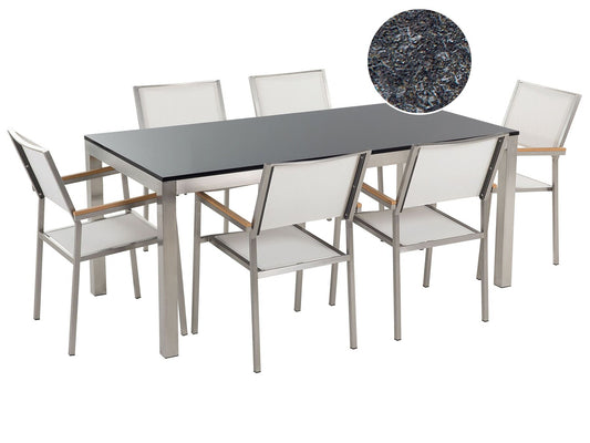 Garden Dining Set 6 Seater GROSSETO Granite Flamed Black/ White