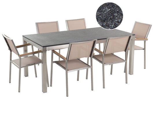Garden Dining Set 6 Seater GROSSETO Granite Flamed Black/ Beige