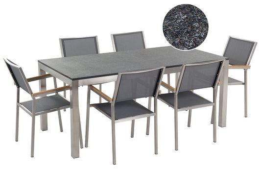 Garden Dining Set 6 Seater GROSSETO Granite Flamed Black/ Grey