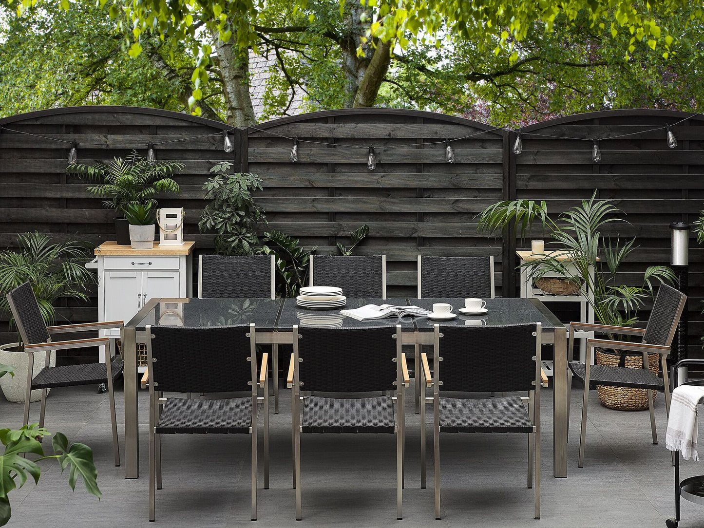 Garden Dining Set 8 Seater GROSSETO Triple Plate Granite Polished Grey/ Black