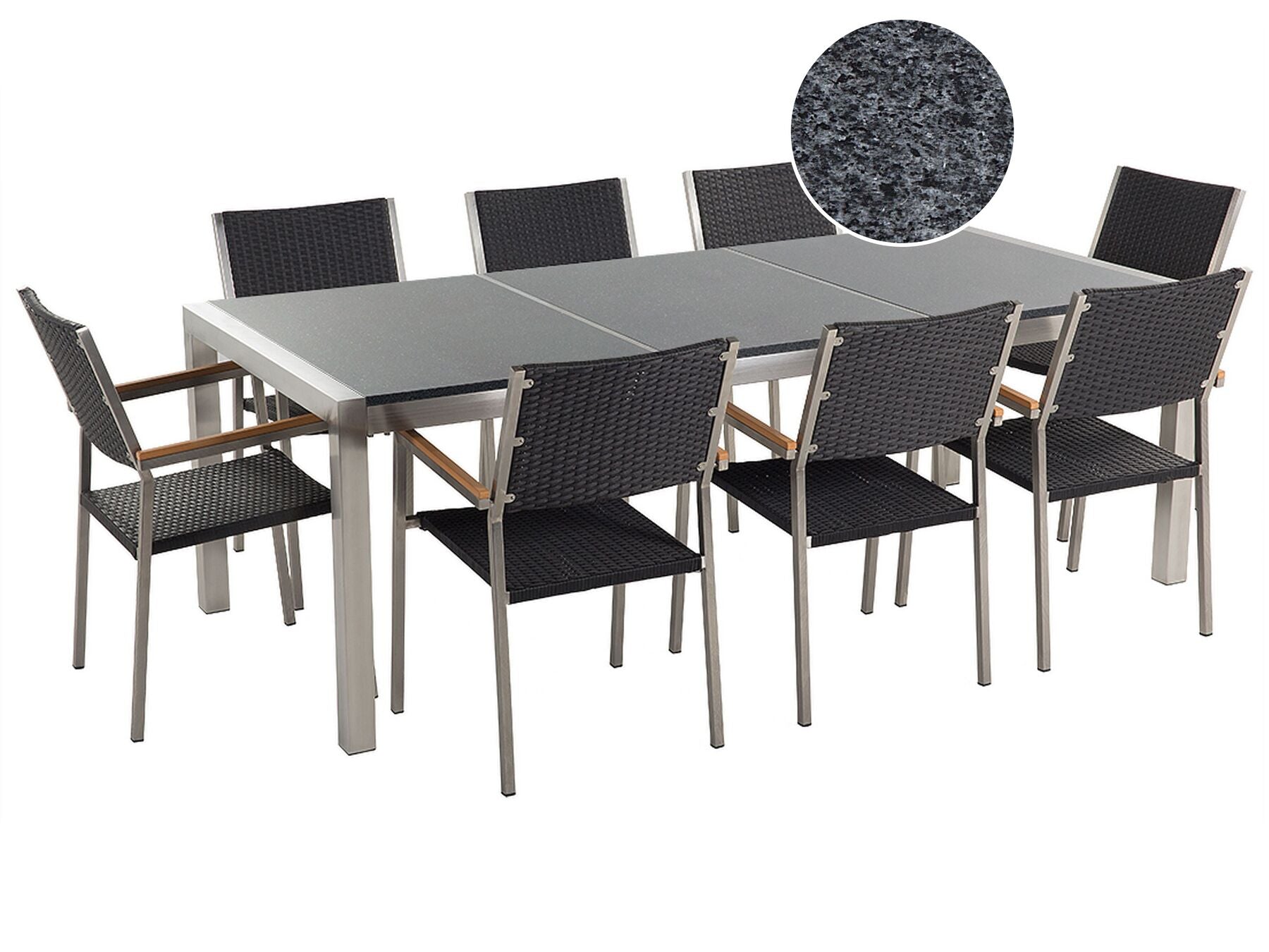 Garden Dining Set 8 Seater GROSSETO Triple Plate Granite Polished Grey/ Black