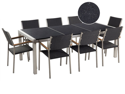 Garden Dining Set 8 Seater GROSSETO Triple Plate Granite Polished Black