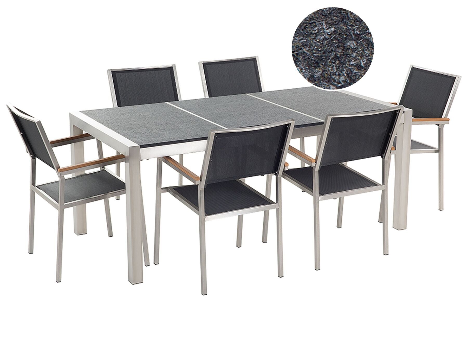 Garden Dining Set 6 Seater GROSSETO Triple Plate Granite Flamed Black