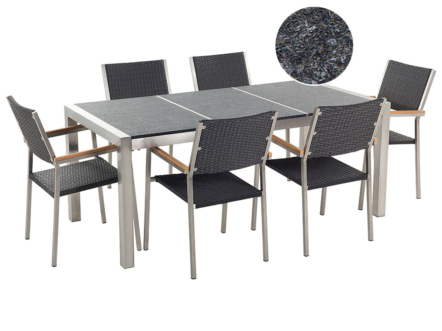 Garden Dining Set 6 Seater GROSSETO Triple Plate Basalt Flamed Black