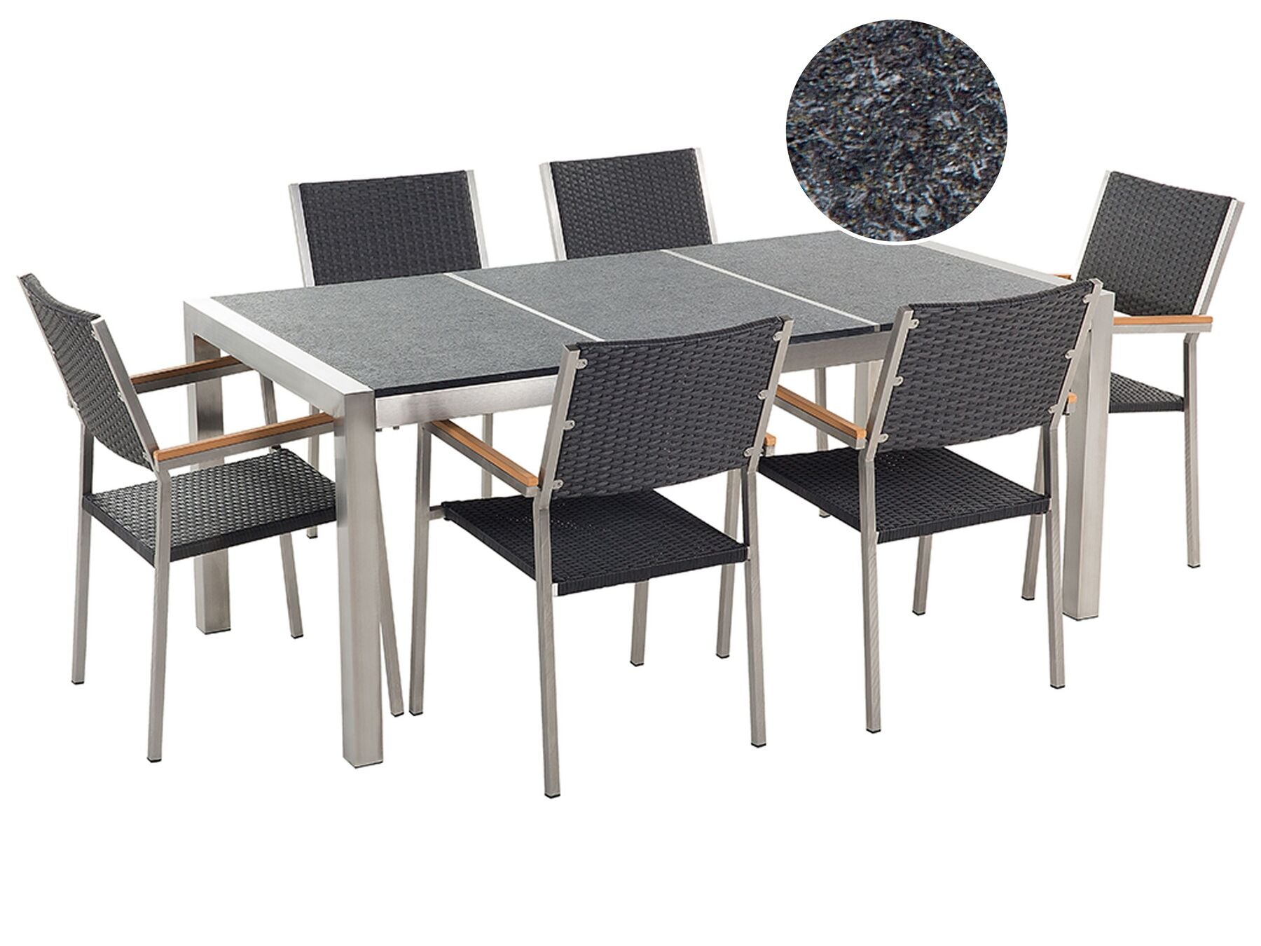 Garden Dining Set 6 Seater GROSSETO Triple Plate Basalt Flamed Black