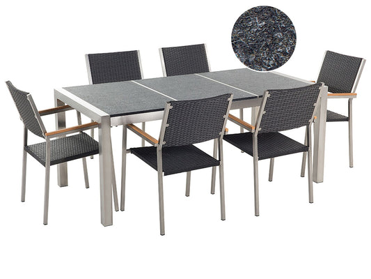 Garden Dining Set 6 Seater GROSSETO Triple Plate Basalt Flamed Black