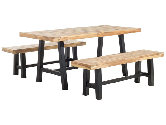 Garden Dining Set 6 Seater SCANIA Acacia Wood Black
