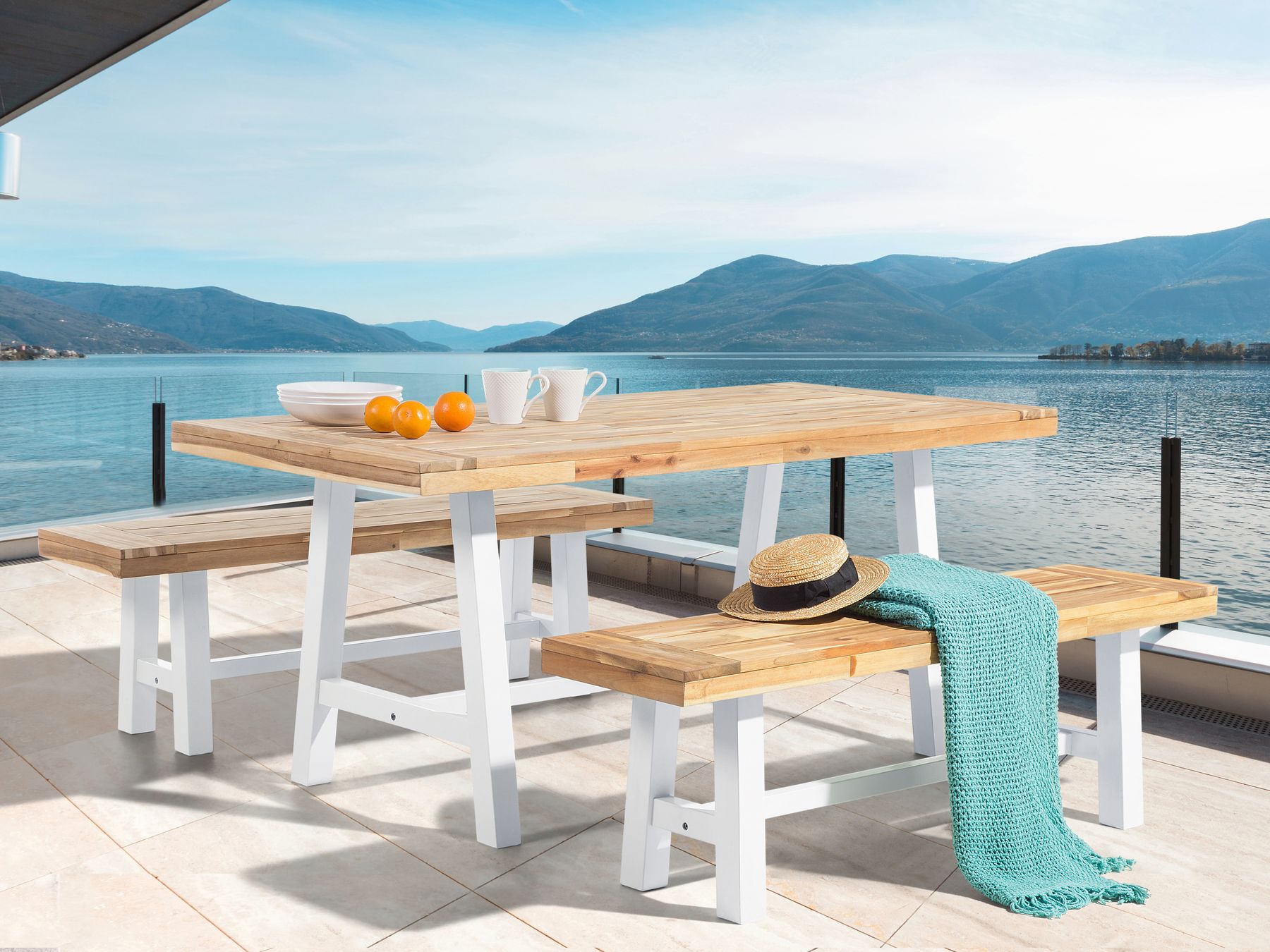 Garden Dining Set 6 Seater SCANIA Acacia Wood White