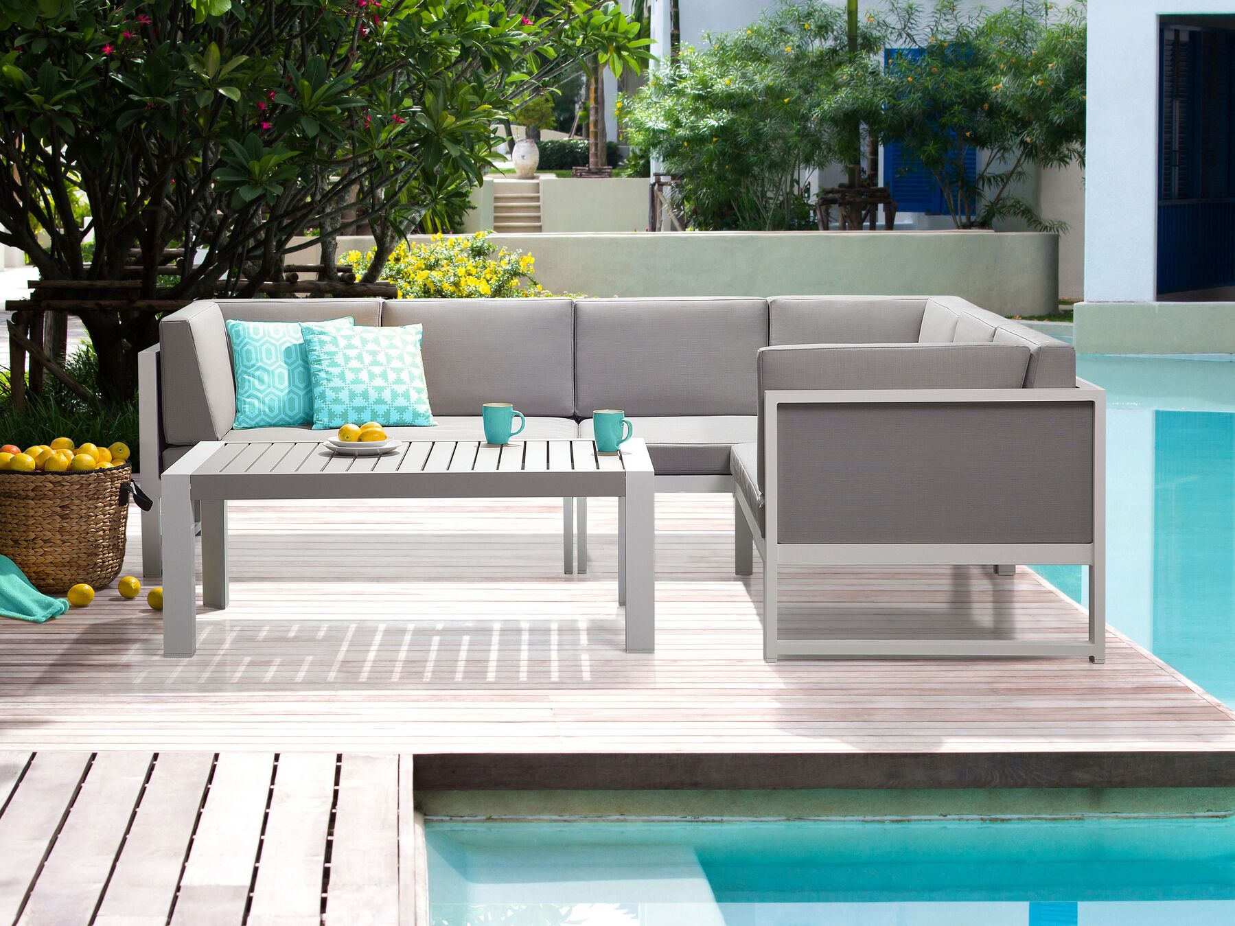 Garden Corner Sofa with Table 6 Seater CASTELLA Left Hand Metal Grey