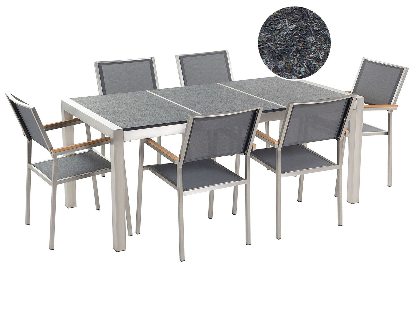 Garden Dining Set 6 Seater GROSSETO Triple Plate Basalt Flamed Black/ Grey