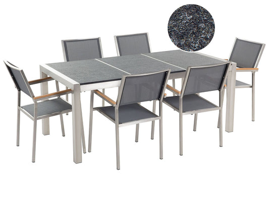 Garden Dining Set 6 Seater GROSSETO Triple Plate Basalt Flamed Black/ Grey