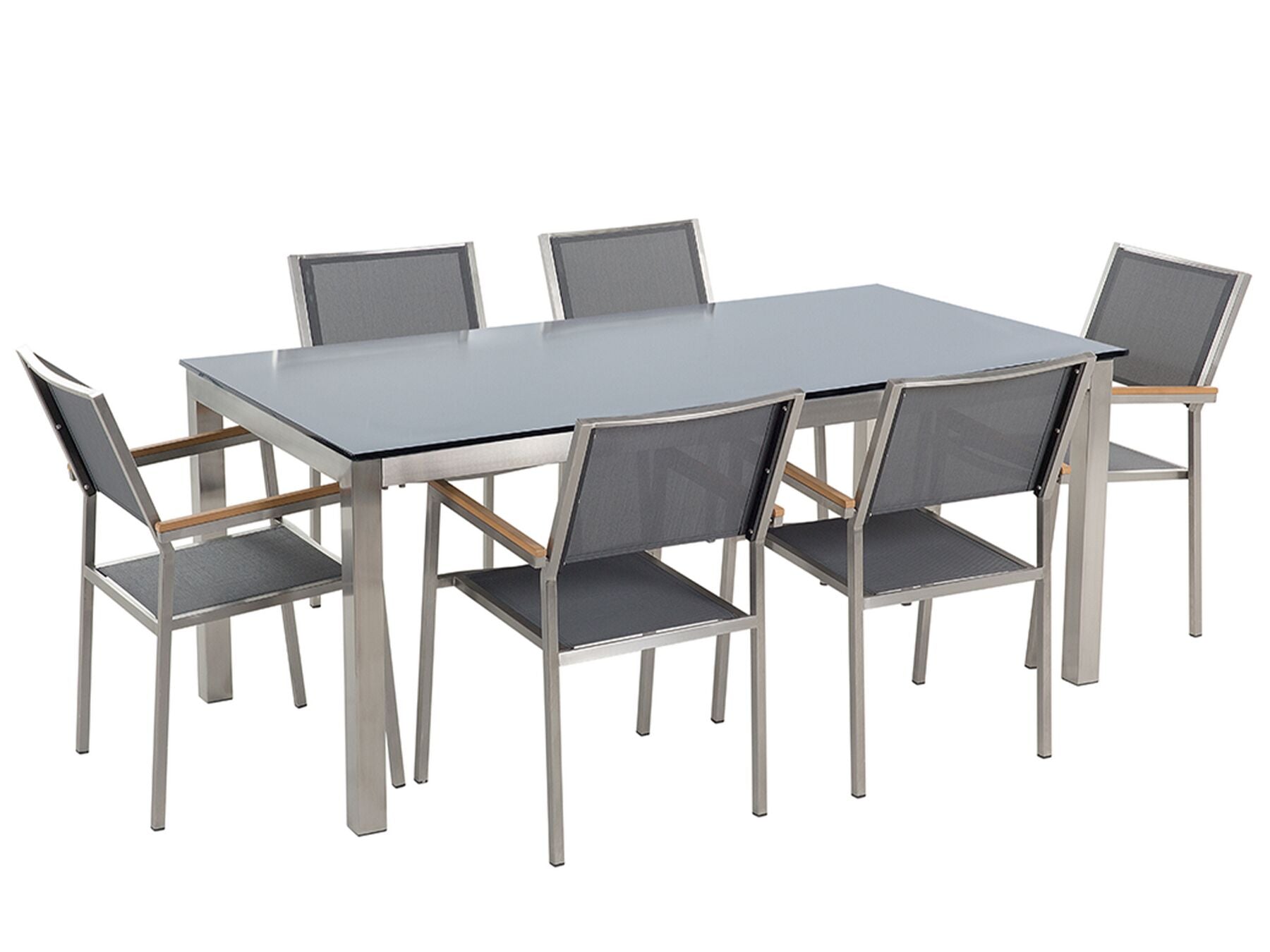 Garden Dining Set 6 Seater GROSSETO Tempered Glass Grey/ Black