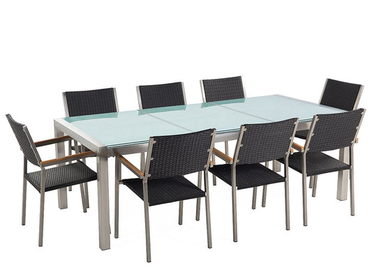 Garden Dining Set 8 Seater GROSSETO Cracked Glass Transparent/ Black