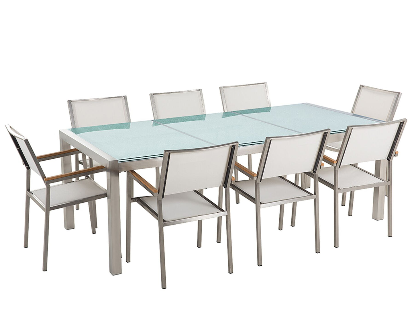Garden Dining Set 8 Seater GROSSETO Cracked Glass Transparent/ White