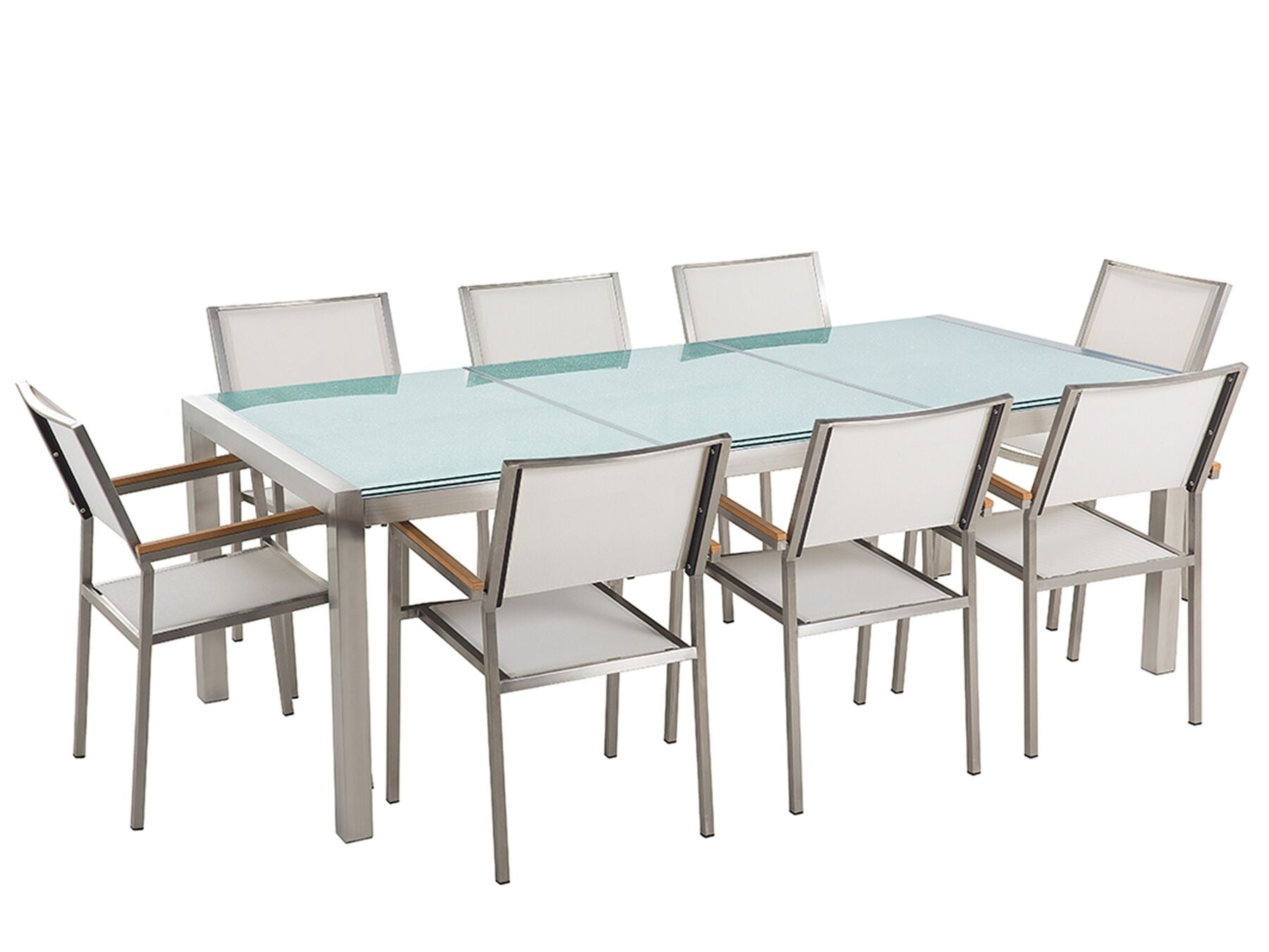 Garden Dining Set 8 Seater GROSSETO Cracked Glass Transparent/ White