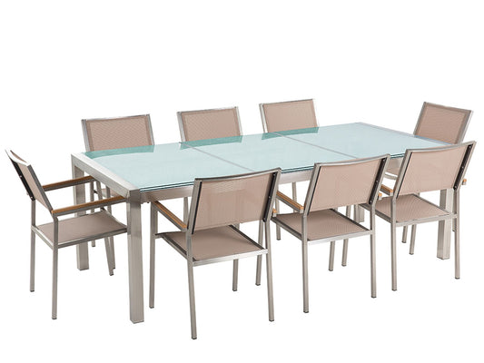 garden dining set 8 seater grosseto cracked glass transparent/ beige