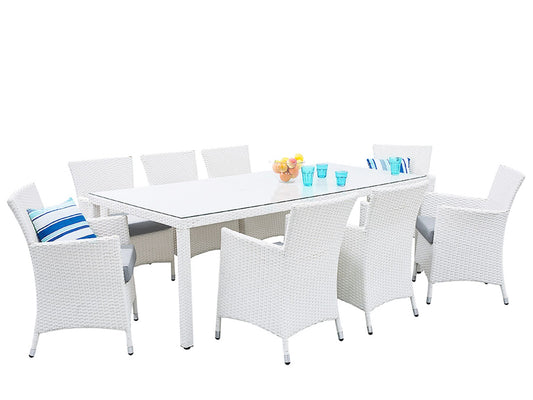 Garden Dining Set 8 Seater ITALY with Cushions PE Rattan White
