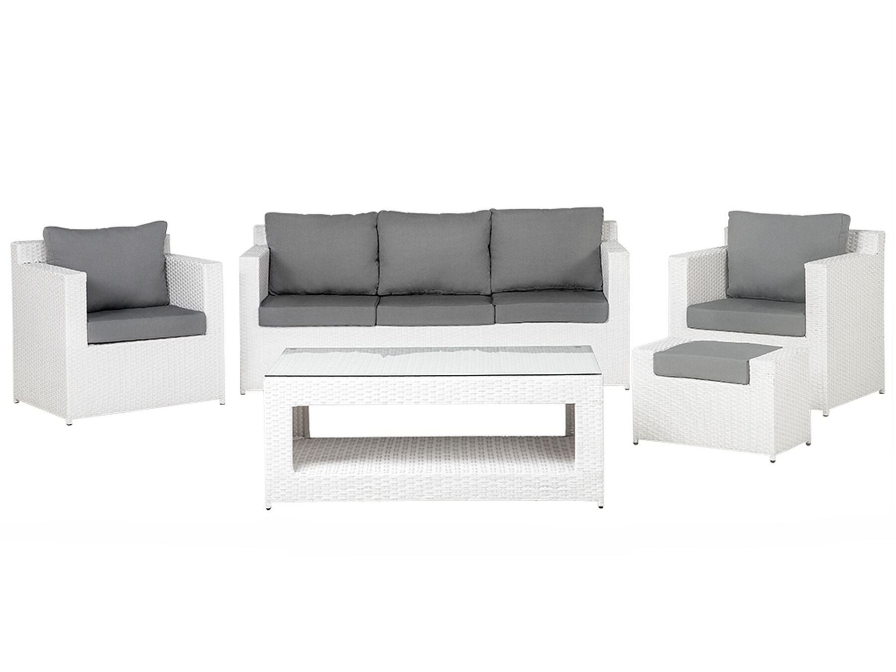 Garden Lounge Set with Table and Ottoman 6 Seater ROMA PE Rattan White
