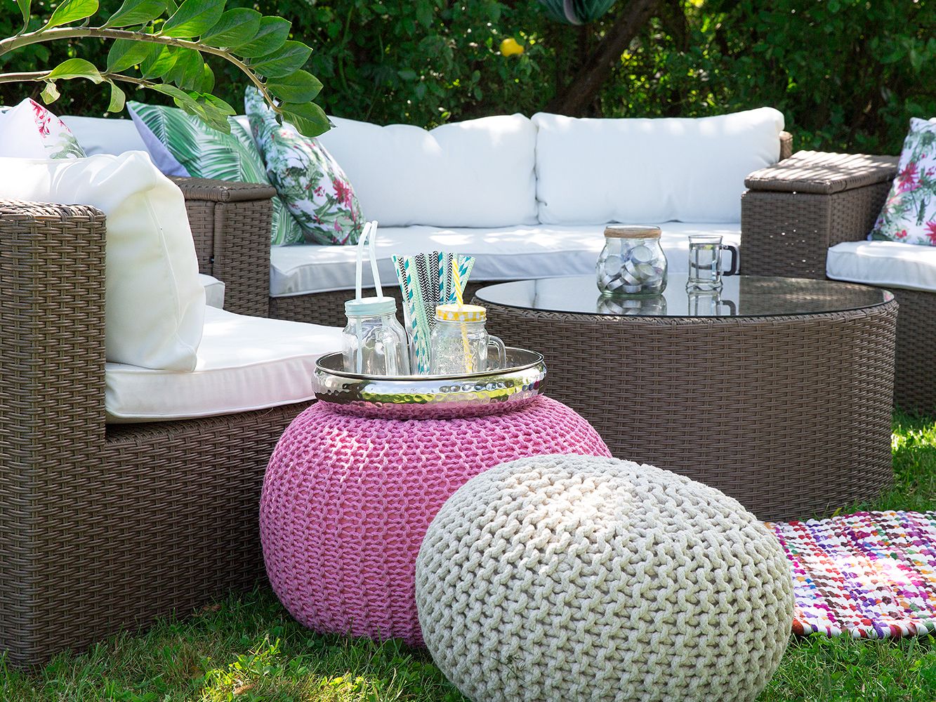 Garden Lounge Set with Table 9 Seater SEVERO PE Rattan Brown