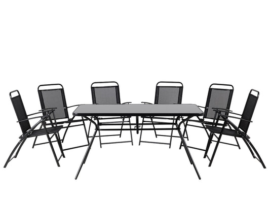 Garden Dining Set 6 Seater LIVO Metal Black