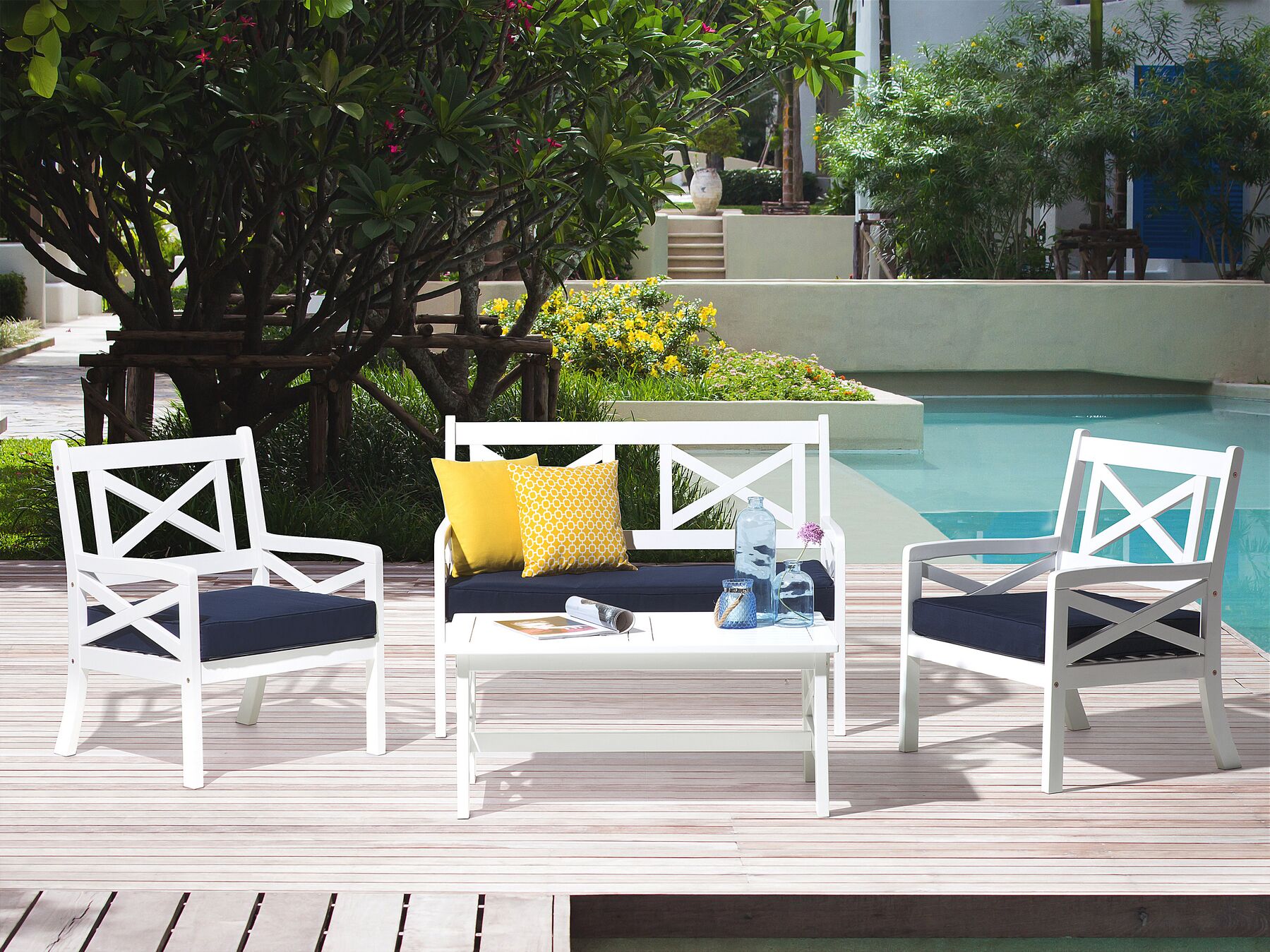 garden lounge set with table 4 seater baltic acacia wood dark blue